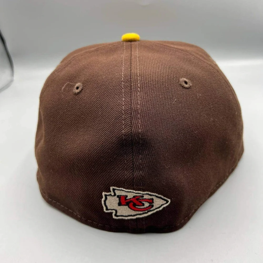 Kansas City Chiefs Hat Men 7 1/2‎ Brown Yelllow 59Fifty New Era MLB Fitted Cap